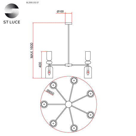 Схема с размерами ST Luce SL2000.202.07