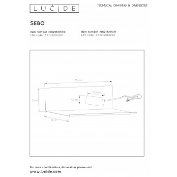 Схема с размерами Lucide 06218/01/30