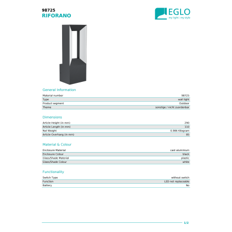 Настенный светодиодный светильник Eglo Riforano 98725, IP44, LED 10W 3000K 1100lm - миниатюра 4
