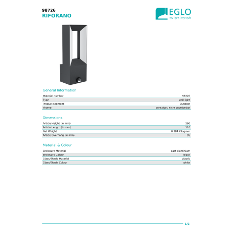 Настенный светодиодный светильник Eglo Riforano 98726, IP44, LED 10W 3000K 1100lm - миниатюра 5