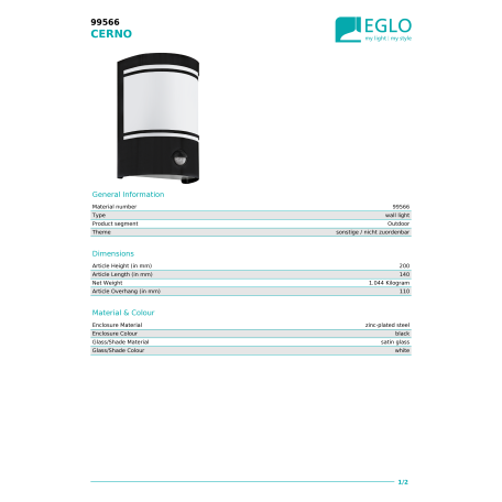 Настенный светильник Eglo Cerno 99566, IP44, 1xE27x40W - миниатюра 3