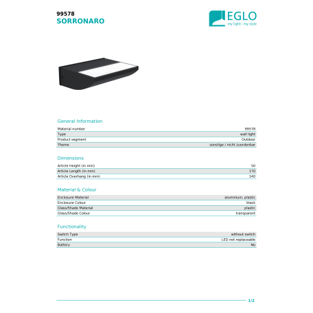 Настенный светодиодный светильник Eglo Sorronaro 99578, IP44, LED 10,5W 3000K 1000lm - миниатюра 3