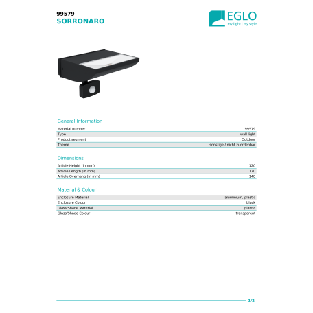 Настенный светодиодный светильник Eglo Sorronaro 99579, IP44, LED 10,5W 3000K 1000lm - миниатюра 2
