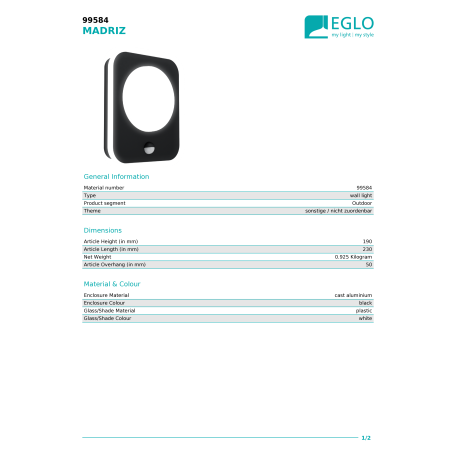 Настенный светодиодный светильник Eglo Madriz 99584, IP44, LED 9W 3000K 993lm - миниатюра 4