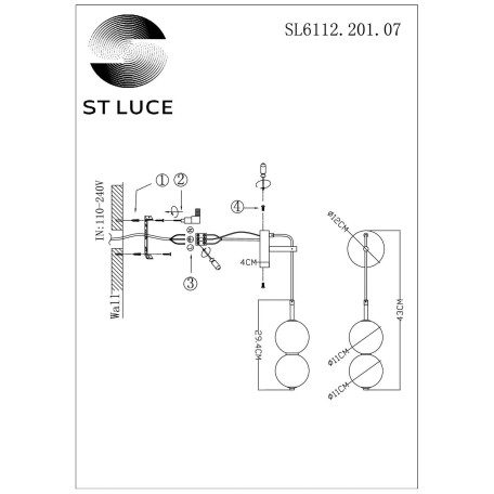 Схема с размерами ST Luce SL6112.201.07