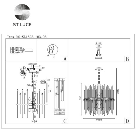 Схема с размерами ST Luce SL1628.103.08