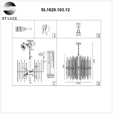 Схема с размерами ST Luce SL1628.103.12