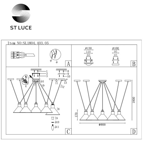 Схема с размерами ST Luce SL1804.403.05