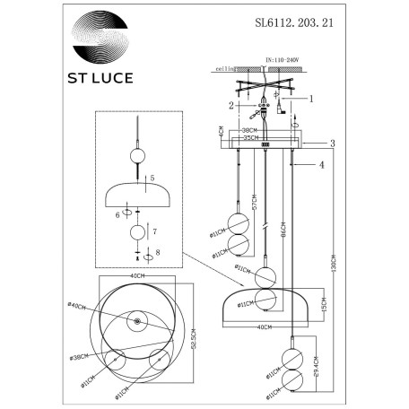Схема с размерами ST Luce SL6112.203.21