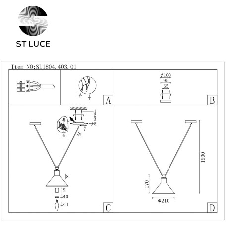 Схема с размерами ST Luce SL1804.403.01