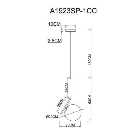Схема с размерами Arte Lamp A1923SP-1CC