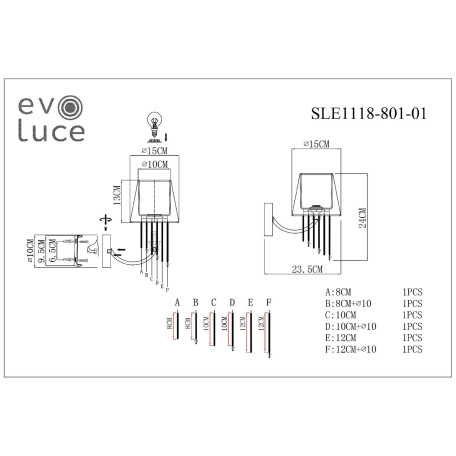 Схема с размерами ST Luce SLE1118-801-01