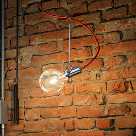 Подвесной светильник Ideal Lux RADIO SP1 CROMO 113333, 1xE27x60W, красный, хром, металл, текстиль - миниатюра 2