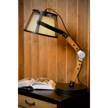Настольная лампа Lucide Aldgate 20509/81/30, 1xE27x40W, коричневый, черный, дерево, металл, текстиль - миниатюра 3