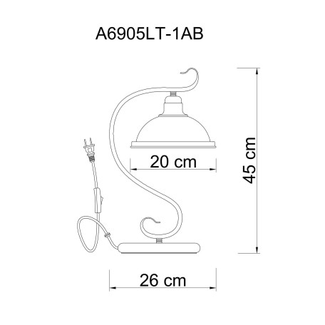 Схема с размерами Arte Lamp A6905LT-1AB
