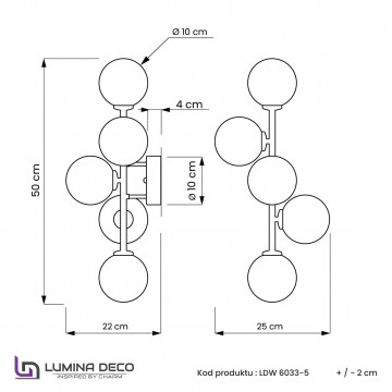Схема с размерами Lumina Deco LDW 6033-5 BK+F.GD