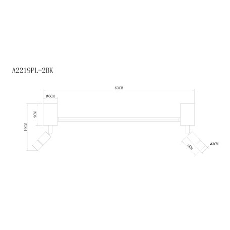 Схема с размерами Arte Lamp A2219PL-2BK
