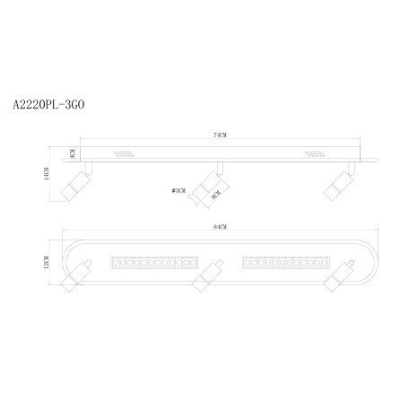 Схема с размерами Arte Lamp A2220PL-3GO