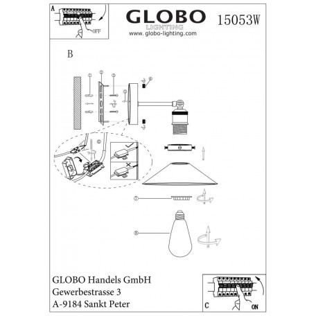 Схема с размерами Globo 15053W