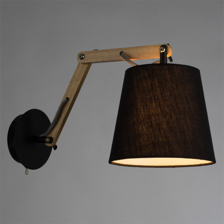 Бра с регулировкой направления света Arte Lamp Pinocchio A5700AP-1BK, 1xE14x40W, черный, коричневый, дерево, текстиль - фото 2