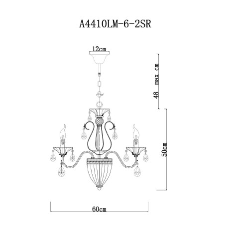Схема с размерами Arte Lamp A4410LM-6-2SR