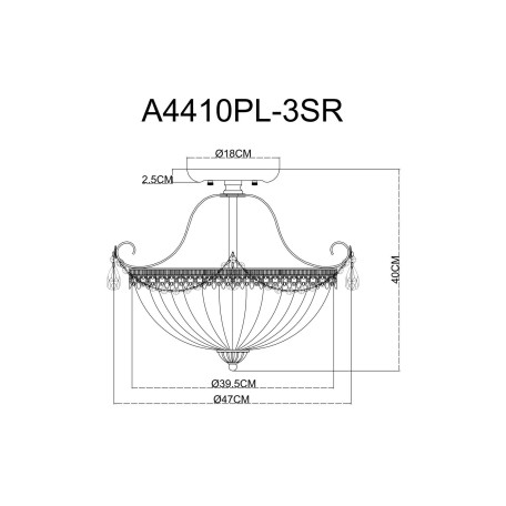 Схема с размерами Arte Lamp A4410PL-3SR