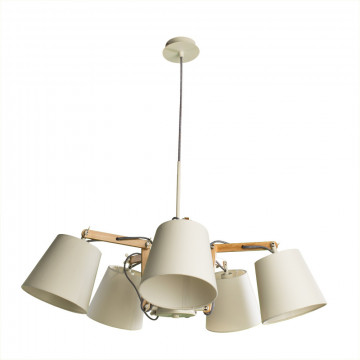 Подвесная люстра с регулировкой направления света Arte Lamp Pinocchio A5700LM-5WH, 5xE14x40W, белый, коричневый, металл, дерево, текстиль