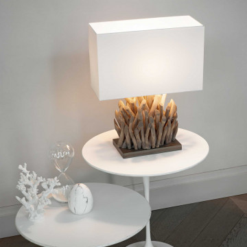 Настольная лампа Ideal Lux SNELL TL1 SMALL 201382, 1xE27x60W, коричневый, белый, дерево, текстиль - миниатюра 2