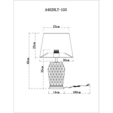 Схема с размерами Arte Lamp A4029LT-1GO