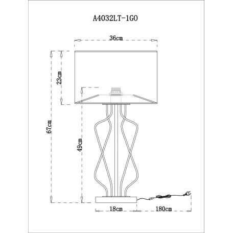 Схема с размерами Arte Lamp A4032LT-1GO