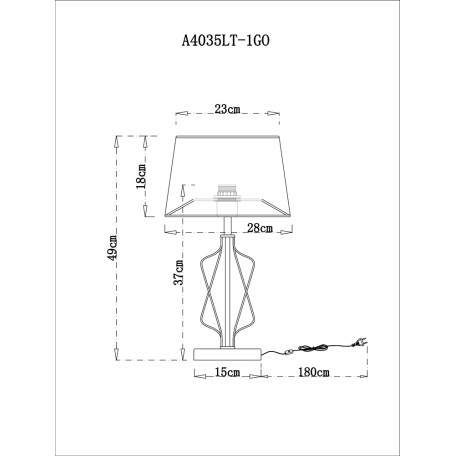 Схема с размерами Arte Lamp A4035LT-1GO
