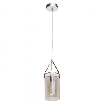 Подвесной светильник De Markt Тетро 673014801, 1xE27x40W, серебро, коричневый, коньячный, металл, кожа, стекло