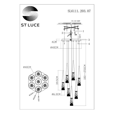 Схема с размерами ST Luce SL6111.203.07