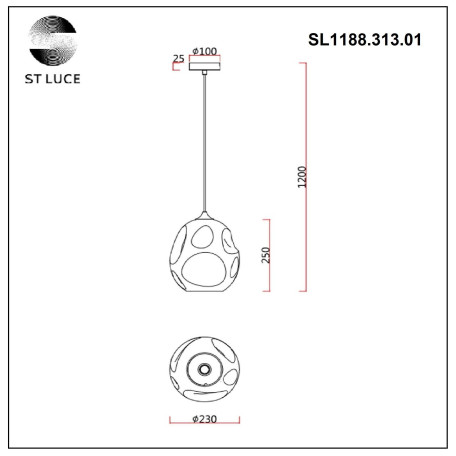 Схема с размерами ST Luce SL1188.313.01