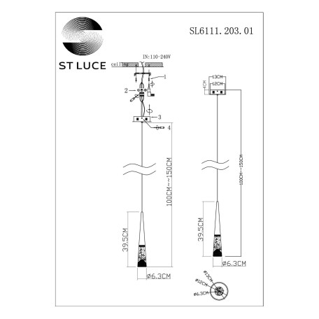 Схема с размерами ST Luce SL6111.203.01