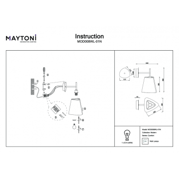 Схема с размерами Maytoni MOD008WL-01N