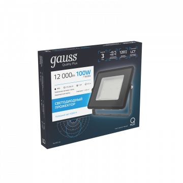 Светодиодный прожектор Gauss Q Plus морозоустойчивый 613511100, IP65, LED 100W 6500K 9000lm CRI>75, черный, металл, стекло - миниатюра 3