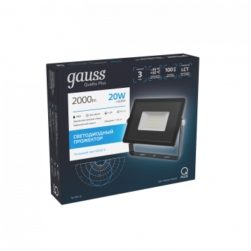 Светодиодный прожектор Gauss Q Plus морозоустойчивый 613511320, IP65, LED 20W 6500K 1800lm CRI>75, черный, металл, стекло - миниатюра 3