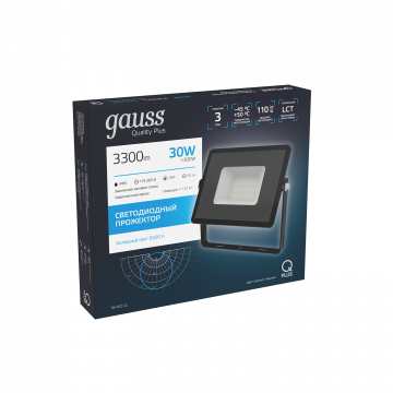 Светодиодный прожектор Gauss Q Plus морозоустойчивый 613511330, IP65, LED 30W 6500K 2700lm CRI>75, черный, металл, стекло - миниатюра 3