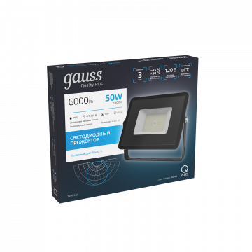 Светодиодный прожектор Gauss Q Plus морозоустойчивый 613511350, IP65, LED 50W 6500K 4500lm CRI>75, черный, металл, стекло - миниатюра 3
