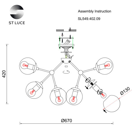Схема с размерами ST Luce SL549.402.09