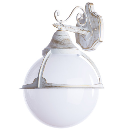 Настенный фонарь Arte Lamp Monaco A1492AL-1WG, IP44, 1xE27x75W, белый с золотой патиной, металл, металл со стеклом/пластиком