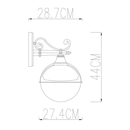Схема с размерами Arte Lamp A1492AL-1WG