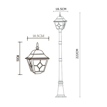 Схема с размерами Arte Lamp A1017PA-1BN