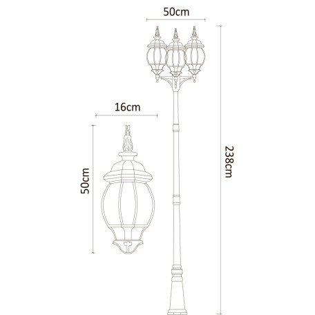Схема с размерами Arte Lamp A1047PA-3BG
