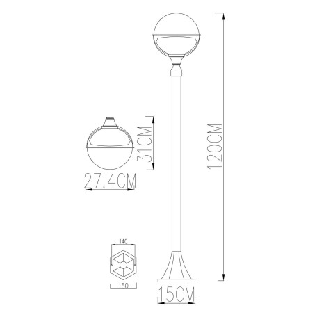 Схема с размерами Arte Lamp A1496PA-1BK