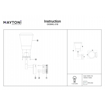 Схема с размерами Maytoni O039WL-01B