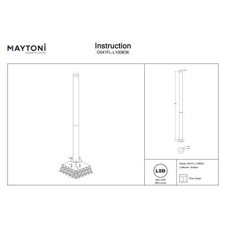 Схема с размерами Maytoni O041FL-L100B3K