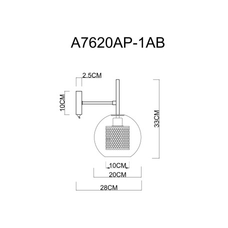 Схема с размерами Arte Lamp A7620AP-1AB