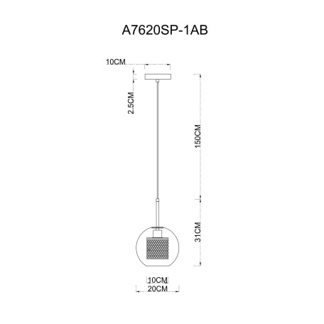 Схема с размерами Arte Lamp A7620SP-1AB